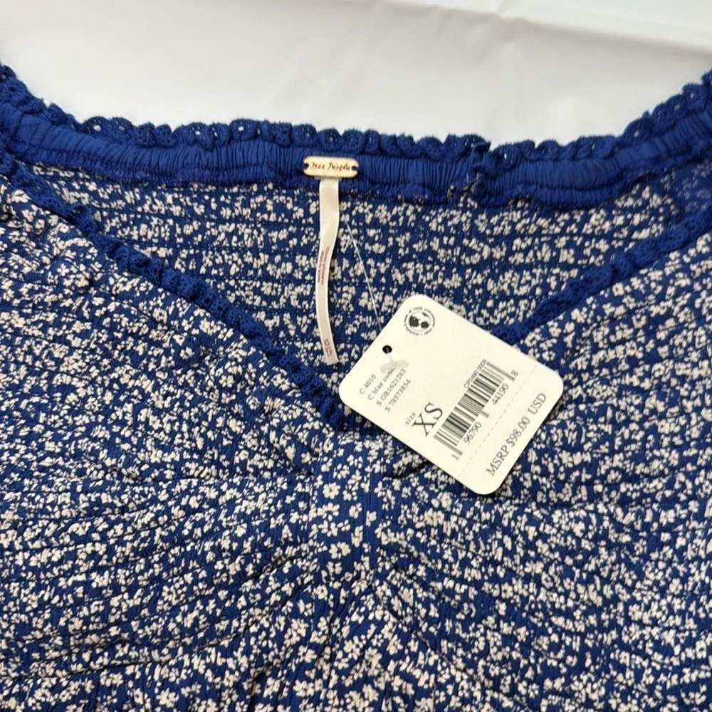 Free People Blue and White Floral Blouse